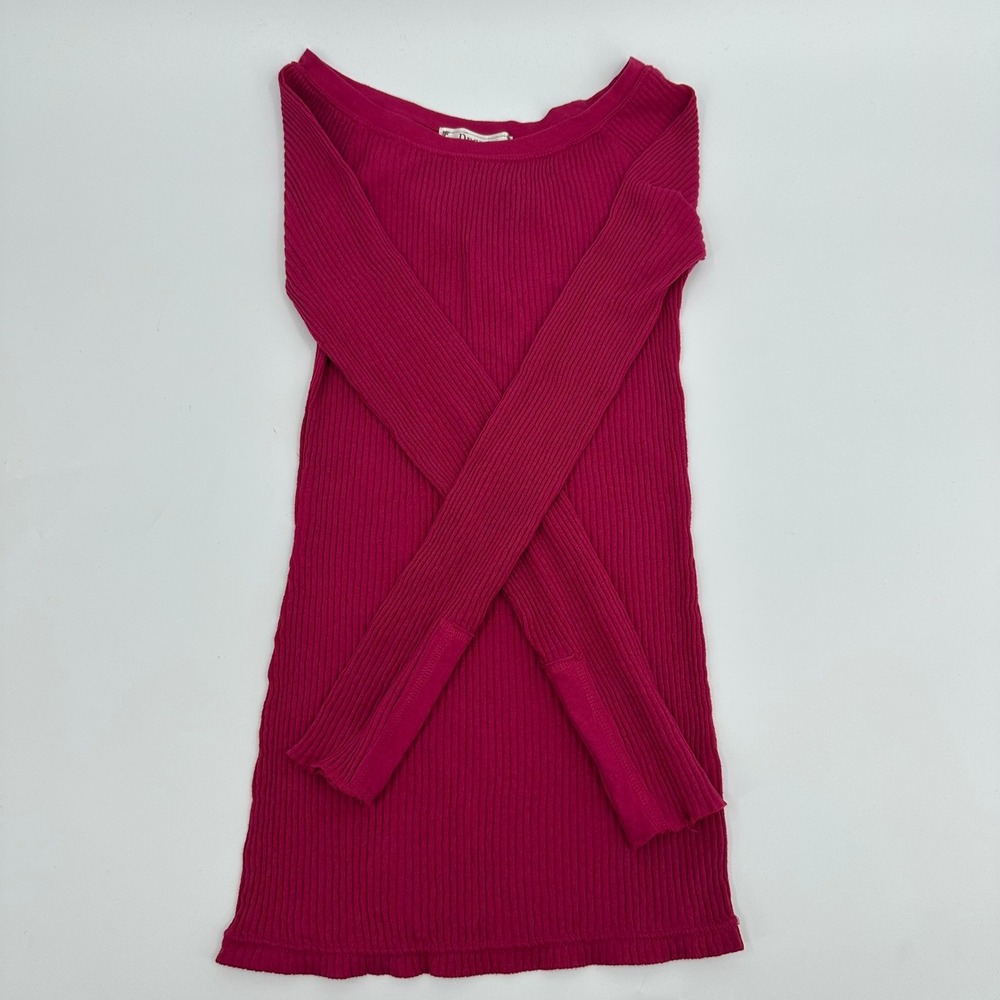 Decree Ribbed Knit Top Y2K Women Medium Pink Long Sleeve Scoop Neck Slim Shirt